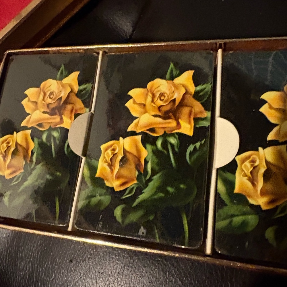 Vintage 3 deck Yellow Rose Canasta Cards in red velvet case- ARRCO PLAYING CARD